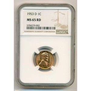 1953 D Lincoln Wheat Cent MS65 RED NGC